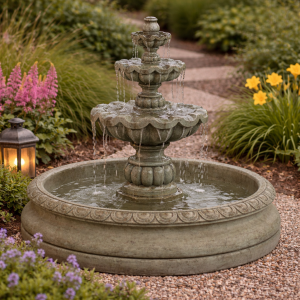 Large 3 Tier Cantera Basin Fountain – 52” Cast Stone Outdoor Water Fountain
